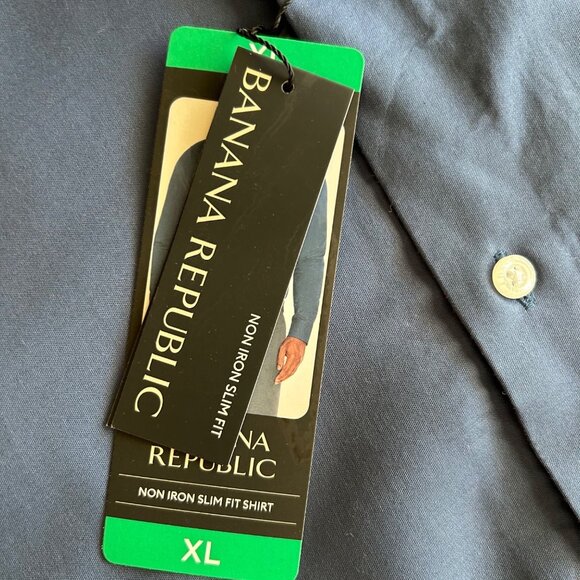 NWT Banana Republic Non-Iron Slim Fit Navy Long Sleeve Button-Up Dress Shirt XL - Picture 2 of 7